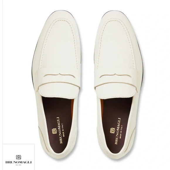 Bruno Magli Lastra Leather Slip-on Loafers Off White Size 8 Italian - Picture 2 of 12